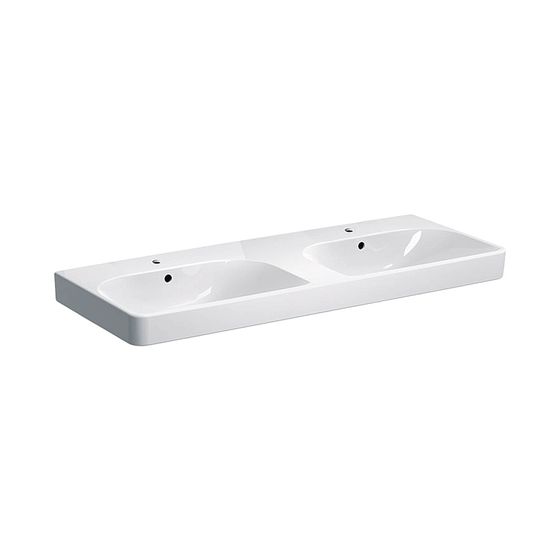 Geberit Smyle Square Doppelwaschtisch, Breite 120cm, Tiefe 48cm, Hahnloch mittig, Überlauf sichtbar, Weiß/KeraTect