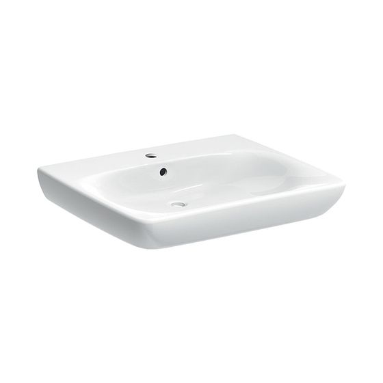 Geberit Renova Comfort Waschtisch barrierefrei, Breite 65cm, Tiefe 55cm, Hahnloch mittig, Überlauf sichtbar, Weiß/KeraTect