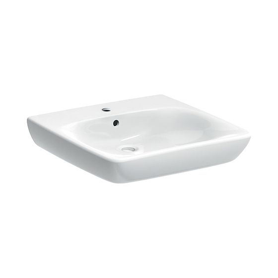 Geberit Renova Comfort Waschtisch barrierefrei, Breite 55cm, Tiefe 55cm, Hahnloch mittig, Überlauf sichtbar, Weiß