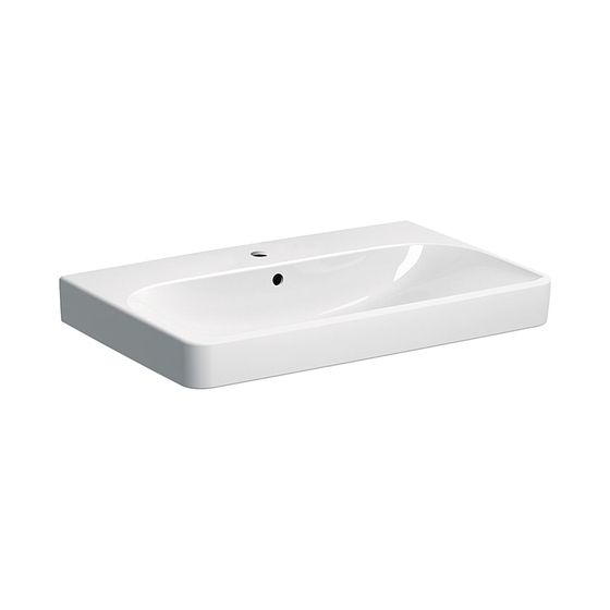 Geberit Smyle Square Waschtisch, Breite 75cm, Tiefe 48cm, Hahnloch mittig, Überlauf sichtbar, Weiß