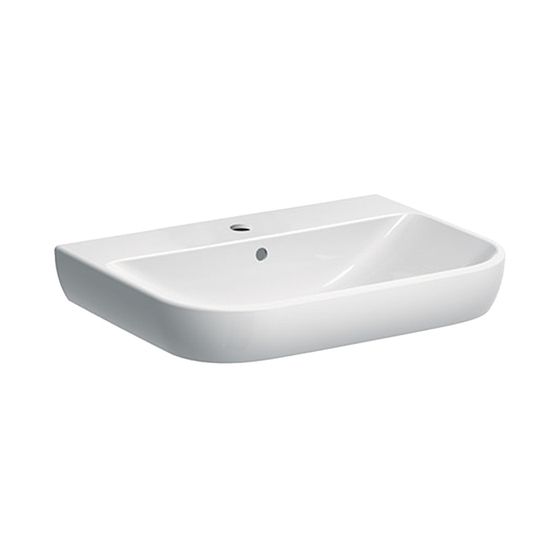 Geberit Smyle Waschtisch, Breite 65cm, Tiefe 48cm, Hahnloch mittig, Überlauf sichtbar, Weiß/KeraTect