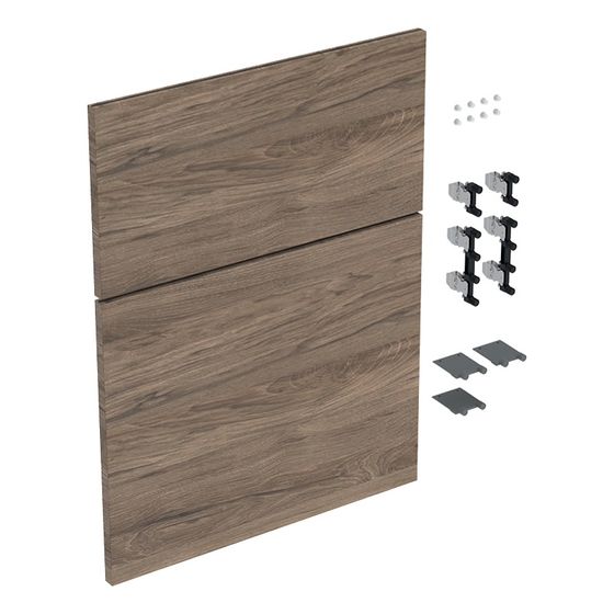 Geberit iCon Set Schubladenfronten für niedrigen Seitenschrank, 2 Schubladen, B 45cm, Nussbaum hickory Melamin Holzstruktur