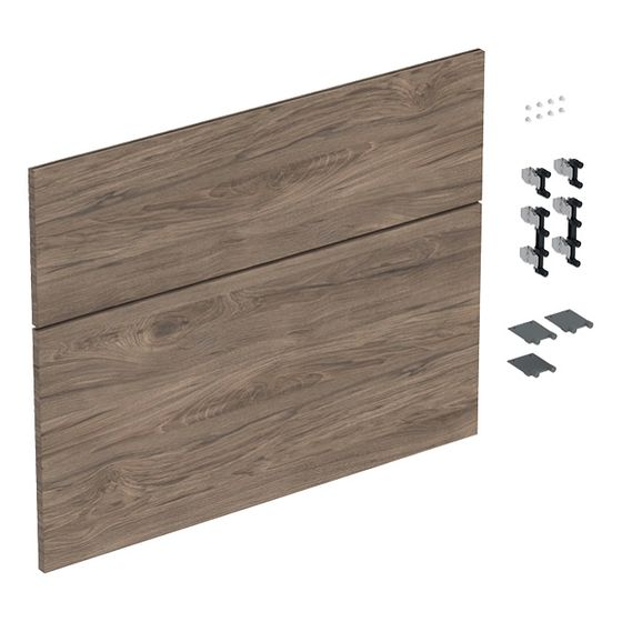 Geberit iCon Set Schubladenfronten für Unterschrank für Waschtisch, 2 Schubladen, B Waschtisch 75cm, Nussbaum/Melamin Holzstru