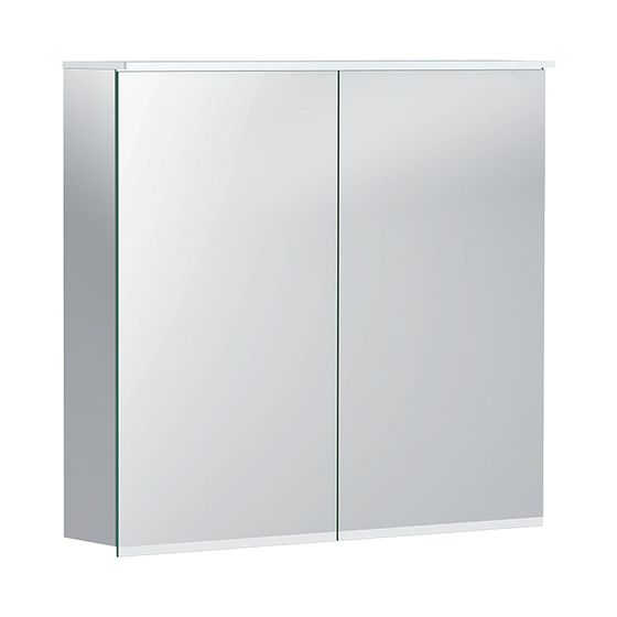 Geberit Option Plus Spiegelschrank mit Beleuchtung zwei Türen 75x70x17,2cm Korpus außen verspiegelt Türen innen/außen verspi