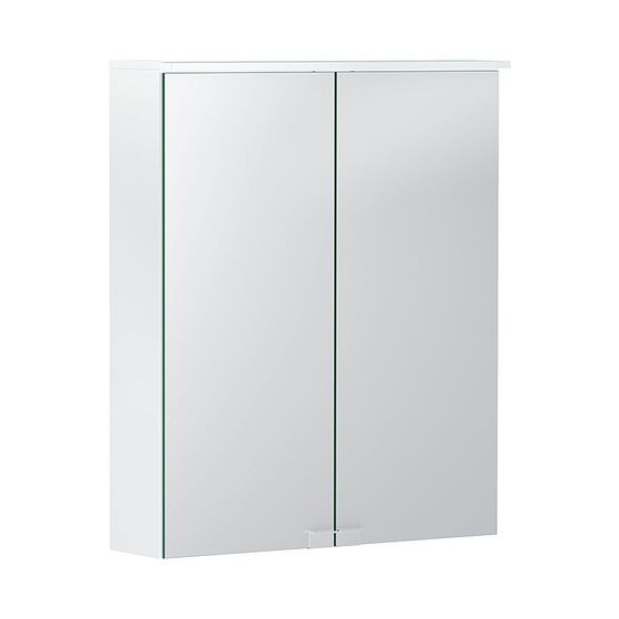 Geberit Option Basic Spiegelschrank, Beleuchtung, 2 Türen, 56x67,7x18cm, CEE 7/4,7/3, matt Weiß/melaminbesch., verspiegelt