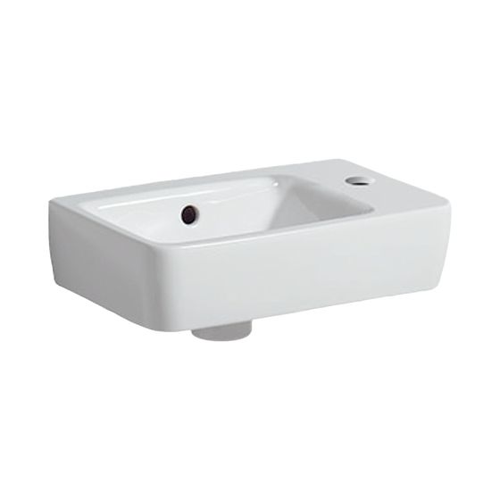 Geberit Renova Compact Handwaschbecken, Ablagefläche ohne verk. Ausladung, 40x15x25cm, Hahnloch rechts, Überlauf sichtbar, weiß