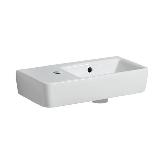 Geberit Renova Compact Handwaschbecken verkü. Ausladung, o. Ablagefläche 50x15x25cm, Hahnloch links, Überlauf sichtbar, Weiß