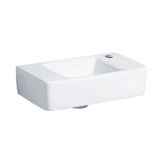 Geberit Renova Compact Handwaschbecken verkürzte Ausladung mit Ablagefläche 40x15x25cm Weiß/KeraTect Hahnloch rechts ÜL ohne