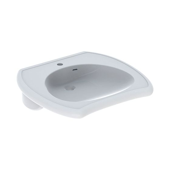 Geberit Vitalis Waschtisch barrierefrei, Breite 65cm, Tiefe 60cm, Hahnloch mittig, Überlauf sichtbar, Weiß