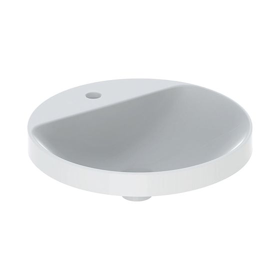 Geberit VariForm Einbauwaschtisch, rund mit Hahnlochbank, Durchmesser 48cm, ohne Überlauf, glasiert, KeraTect, Weiß