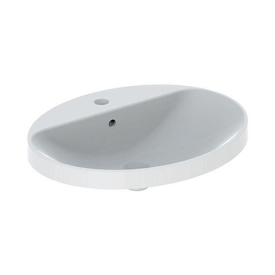 Geberit VariForm Einbauwaschtisch, oval, mit Hahnlochbank, Breite 60cm, Tiefe 48cm, Hahnloch mittig, Überlauf sichtbar, glasiert
