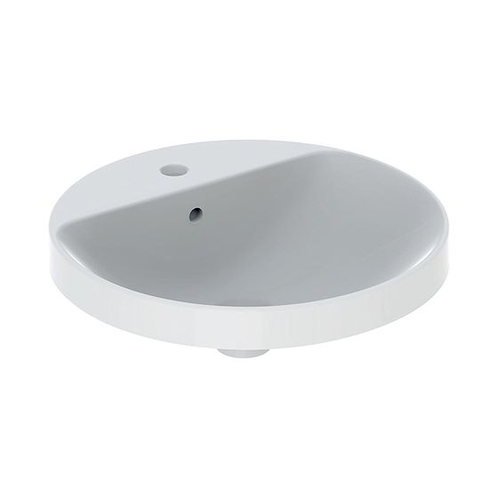 Geberit VariForm Einbauwaschtisch rund, mit Hahnlochbank Durchmesser 48cm, Hahnloch mittig, Überlauf sichtbar, glasiert