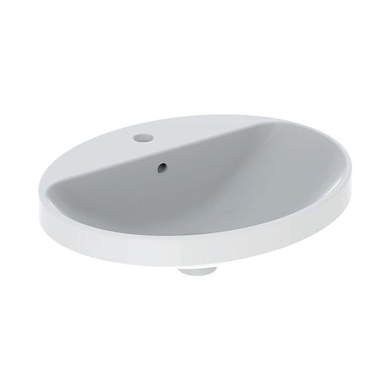 Geberit VariForm Einbauwaschtisch, oval, mit Hahnlochbank, Breite 55cm, Tiefe 45cm, Hahnloch mittig, Überlauf sichtbar, glasiert
