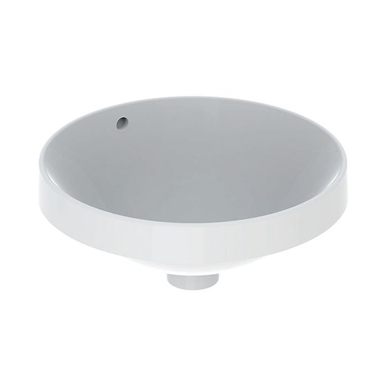 Geberit VariForm Einbauwaschtisch, rund Durchmesser 40cm, ohne Hahnloch, mit Überlauf, glasiert, KeraTect, Weiß