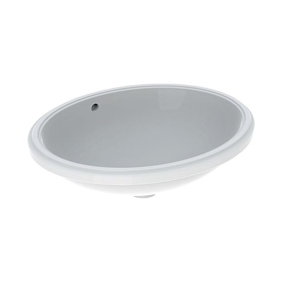 Geberit VariForm Unterbauwaschtisch oval Breite 50cm, Tiefe 46cm, ohne Hahnloch, Überlauf sichtbar, glasiert