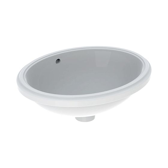 Geberit VariForm Unterbauwaschtisch oval Breite 42cm, Tiefe 42cm, ohne Hahnloch, Überlauf sichtbar, glasiert