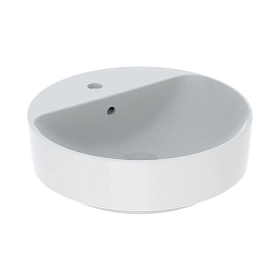 Geberit VariForm Aufsatzwaschtisch rund, mit Hahnlochbank Durchmesser 45cm, Hahnloch mittig, Überlauf sichtbar, Weiß/KeraTect