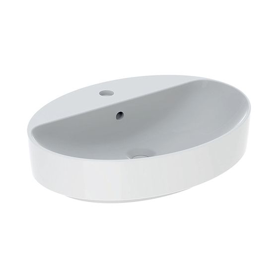 Geberit VariForm Aufsatzwaschtisch, oval, Hahnlochbank, B 60cm T 45cm Hahnloch mittig, Überlauf sichtbar, Weiß/KeraTect