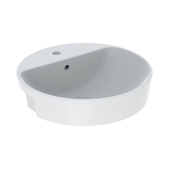 Geberit VariForm Halbeinbauwaschtisch rund Durchmesser 50cm, Hahnloch mittig, Überlauf sichtbar, Weiß/KeraTect