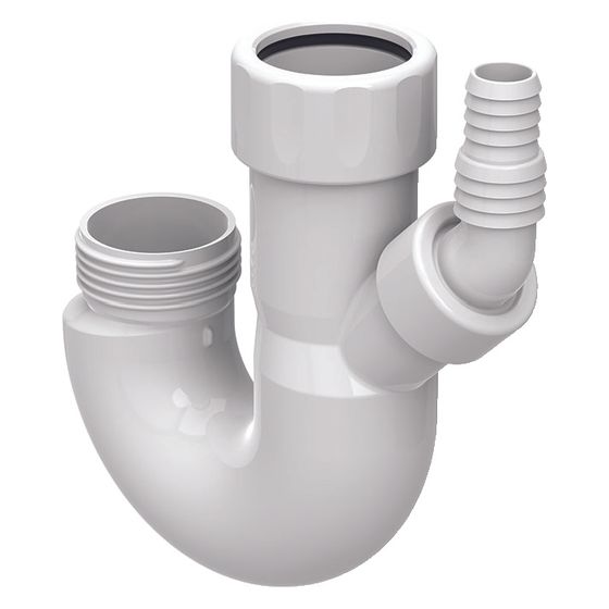 Geberit Doppelkammergeruchsverschluss mit Winkelschlauchtülle Außendurchmesser 40mm d1 19/23mm, Alpinweiß