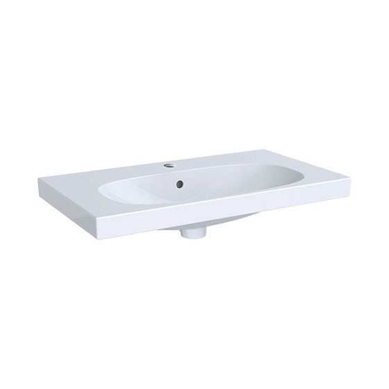 Geberit Acanto Waschtisch verk. Ausladung, Ablagefläche, B 75cm T 42,2cm Hahnloch mittig, Überlauf sichtbar, Weiß/KeraTect