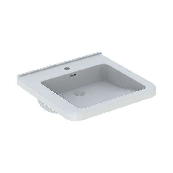 Geberit Renova Comfort Square Waschtisch barrierefrei, Breite 55cm, Tiefe 52,5cm, Hahnloch mittig, Überlauf sichtbar, Weiß