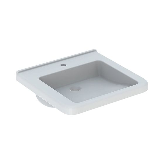 Geberit Renova Comfort Square Waschtisch barrierefrei, Breite 55cm Tiefe 52,5cm Hahnloch mittig, ohne Überlauf, Weiß/KeraTect