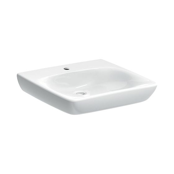 Geberit Renova Comfort Waschtisch barrierefrei, Breite 55cm, Tiefe 55cm, Hahnloch mittig, ohne Überlauf, Weiß