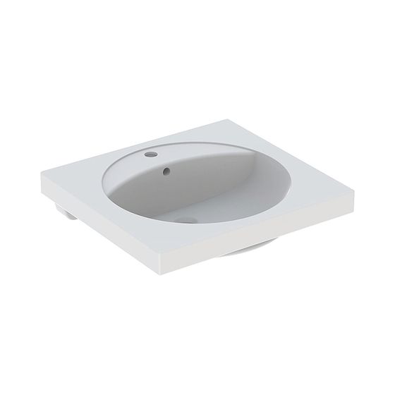 Geberit Preciosa Waschtisch mit Ablagefläche, Breite 60cm, Tiefe 55cm, Hahnloch mittig, Überlauf sichtbar, Weiß/KeraTect