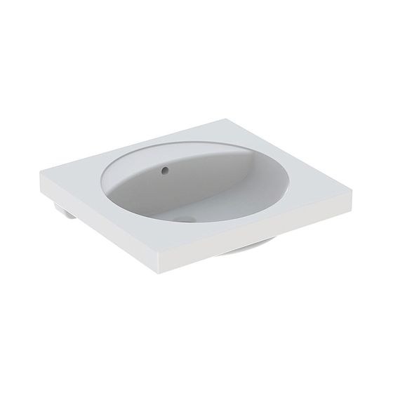 Geberit Preciosa Waschtisch mit Ablagefläche, Breite 60cm, Tiefe 55cm, ohne Hahnloch, Überlauf sichtbar, Weiß
