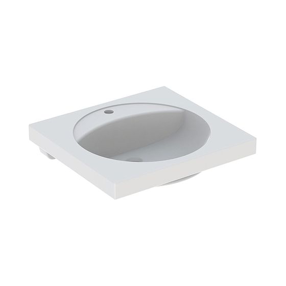 Geberit Preciosa Waschtisch mit Ablagefläche, Breite 60cm, Tiefe 55cm, Hahnloch mittig, ohne Überlauf, Weiß