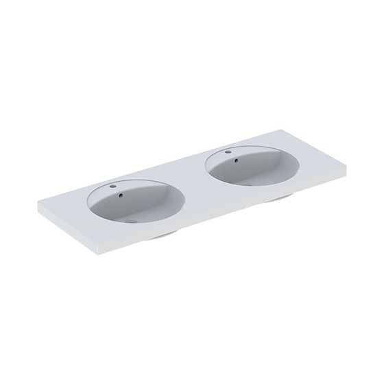 Geberit Preciosa Doppelwaschtisch, Breite 130cm, Tiefe 55cm, Hahnloch mittig, Überlauf sichtbar, Weiß/KeraTect