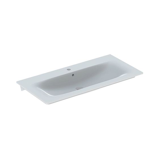Geberit Renova Plan Möbelwaschtisch, Breite 100cm, Tiefe 48cm, Hahnloch mittig, Überlauf sichtbar, Weiß/KeraTect