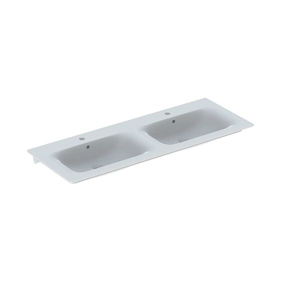 Geberit Renova Plan Doppelmöbelwaschtisch, Breite 130cm, Tiefe 48cm, Hahnloch mittig, Überlauf sichtbar, Weiß