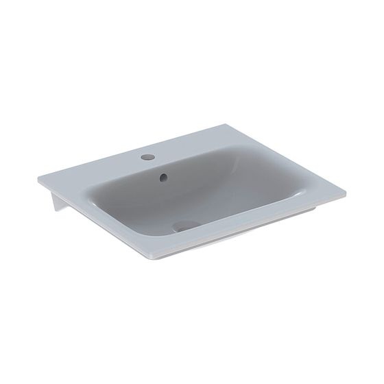 Geberit Renova Plan Möbelwaschtisch, Breite 55cm, Tiefe 48cm, Hahnloch mittig, Überlauf sichtbar, Weiß
