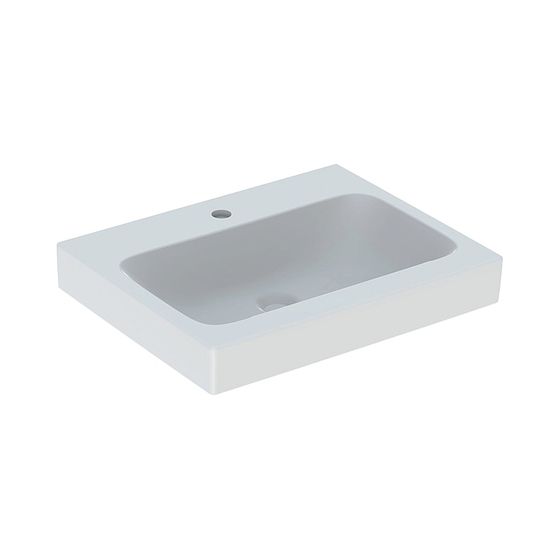 Geberit iCon Waschtisch, Breite 60cm, Tiefe 48,5cm, Hahnloch mittig, ohne Überlauf, Weiß