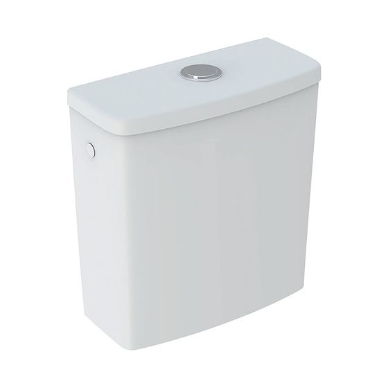 Geberit Renova Aufputzspülkasten aufgesetzt, eckiges Design, 2-Mengen-Spülung, Wasseranschluss seitlich Weiß/KeraTect