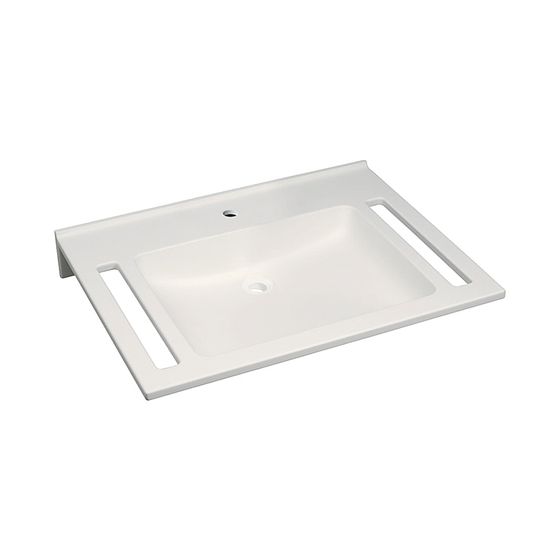 Geberit Publica Waschtisch eckiges Design, Ausschnitten, barrierefrei, B 70cm T 55cm Hahnloch mittig, ohne Überlauf, Alpinweiß