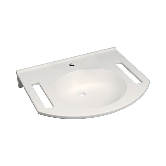 Geberit Publica Waschtisch rundes Design, Ausschnitten, barrierefrei, B 60cm T 55cm Hahnloch mittig, ohne Überlauf, Alpinweiß