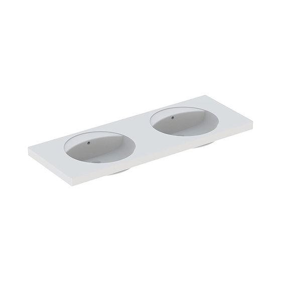 Geberit Preciosa Doppelwaschtisch, Breite 130cm, Tiefe 55cm, ohne Hahnloch, Überlauf sichtbar, Weiß