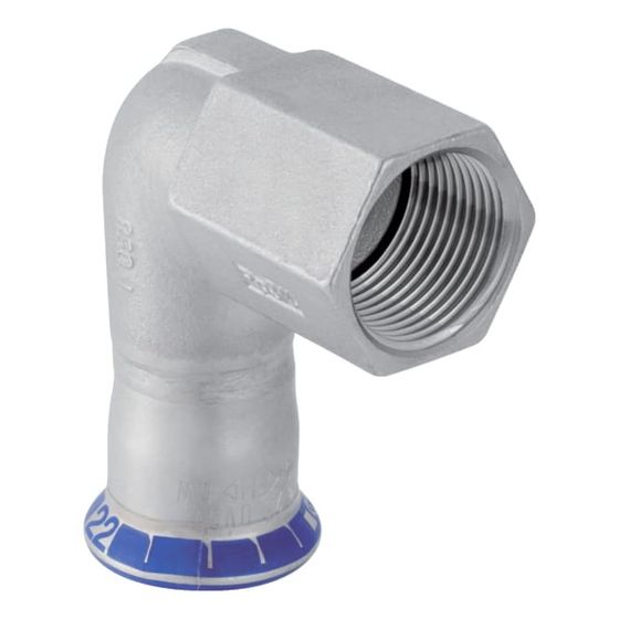 Geberit Mapress Edelstahl Übergangswinkel 90 Grad mit Innengewinde d 22mm, Rp 1/2″, L1 4,9cm