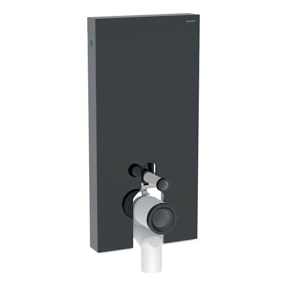 Geberit Monolith Plus Sanitärmodul für Stand-WC 101cm, Frontverkleidung Glas Schwarz, Seitenverkleidung Aluminium Schwarzchrom