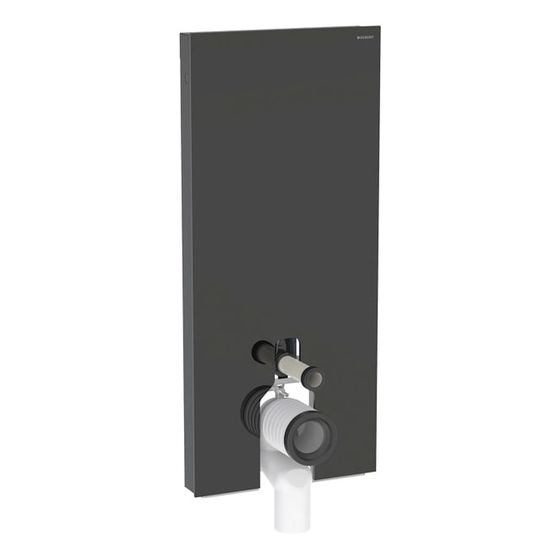 Geberit Monolith Plus Sanitärmodul für Stand-WC 114cm, Frontverkleidung Glas Schwarz, Seitenverkleidung Aluminium Schwarzchrom