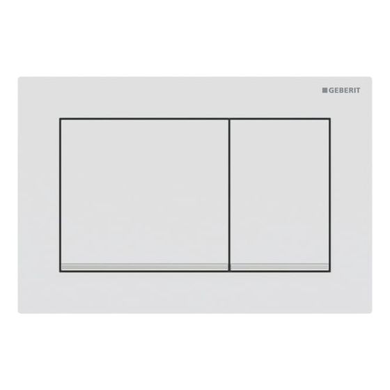 Geberit Omega 20 (ex Omega 30) Drückerplatte, 2-Mengen-Spülung Square, Mattweiß lackiert, easy-to-clean, Hochglanz verchromt