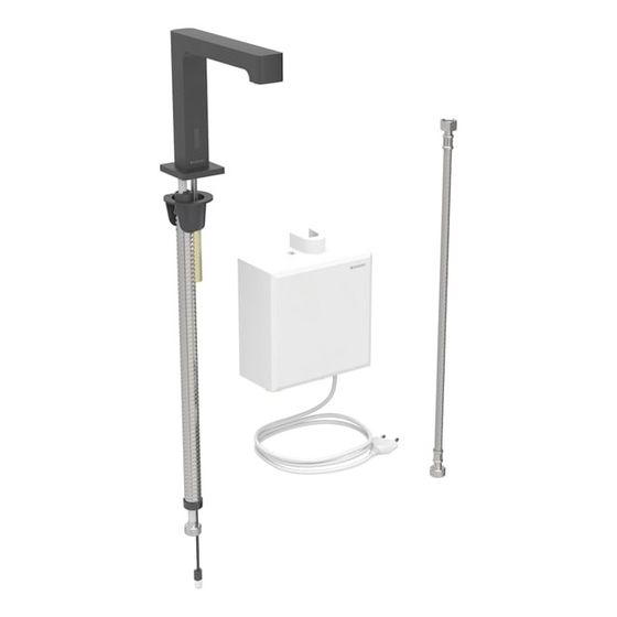 Geberit Brenta Waschtischarmatur, Standmontage, Netzbetrieb, mit AP-Funktionsbox, ohne Mischer, Mattschwarz, easy-to-clean