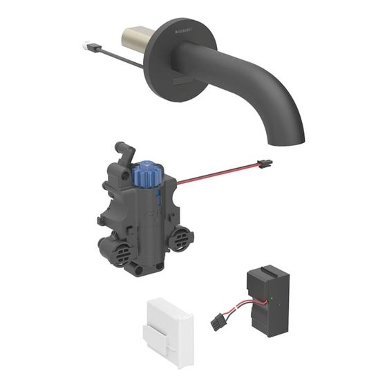 Geberit Piave Waschtischarmatur Wandmontage Netzbetrieb mit Thermostatmischer Länge 22cm Mattschwarz für UP-Funktionsbox EtC