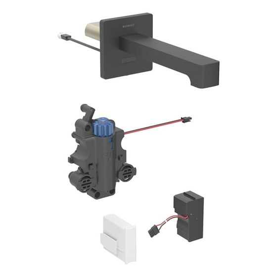 Geberit Brenta Waschtischarmatur Wandmontage Netzbetrieb mit Thermostatmischer Länge 22cm Mattschwarz für UP-Funktionsbox EtC