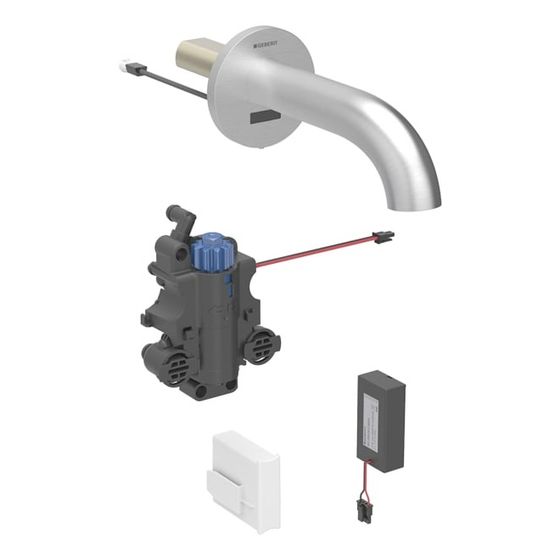 Geberit Piave Waschtischarmatur Wandmontage Batteriebetrieb mit Thermostatmischer Länge 22cm Edelstahl für UP-Funktionsbox EtC