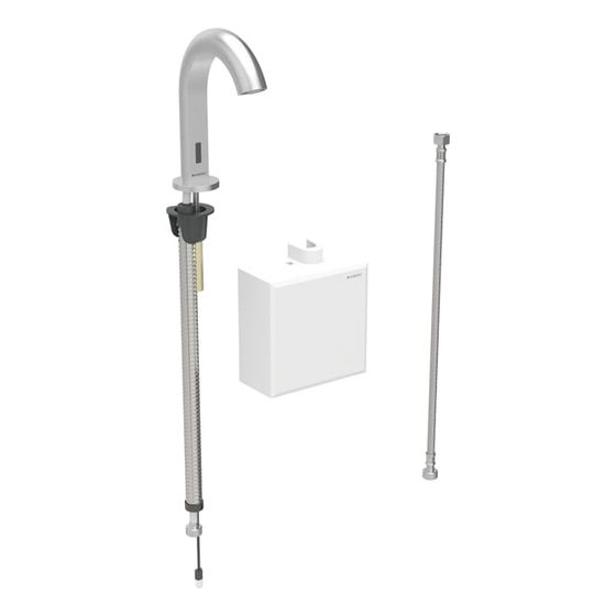 Geberit Piave Waschtischarmatur, Standmontage, Batteriebetrieb, mit AP-Funktionsbox, ohne Mischer, Edelstahl gebürstet, EtC.