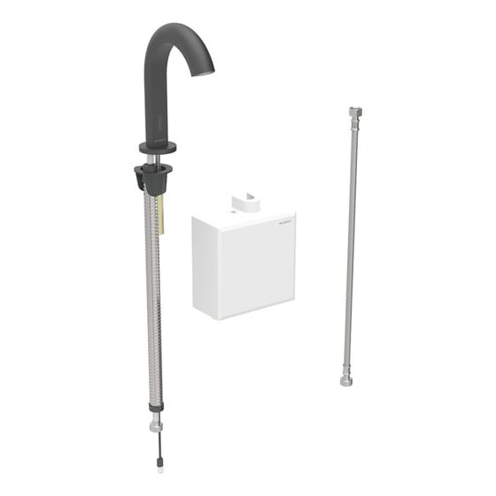 Geberit Piave Waschtischarmatur, Standmontage, Generatorbetrieb, mit AP-Funktionsbox, ohne Mischer, Mattschwarz, easy-to-clean